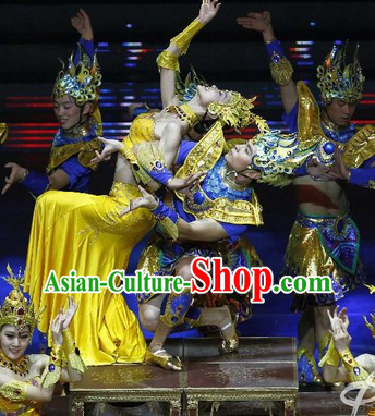 Chinese Ethnic Dancing Costumes and Headdress Complete Set