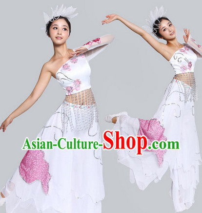 Chinese Classical Fan Dance Costumes and Headdress - Flowers in the Rain