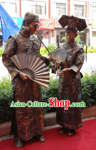 Action Art Living Sculpture Qing Dynasty Lady and Sir Props Costume Two Complete Sets