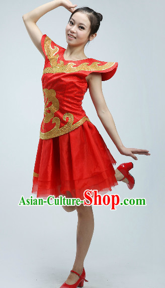 National Raised Shoulders Red Dance Costume