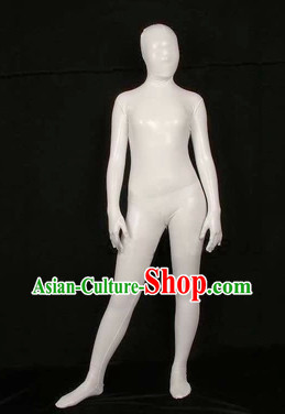 White Stage Performance Bodysuit Lycra Spandex Dance Costume