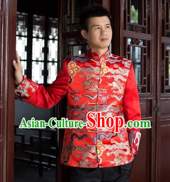 Traditional Chinese Red Dragon Bridegroom Blouse