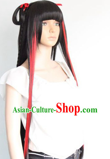 Ancient Chinese Style Cosplay Black and Red Long Wig for Women