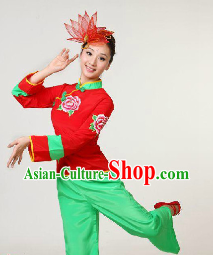 Chinese Folk Yangge Dancing Blouse and Trousers for Women