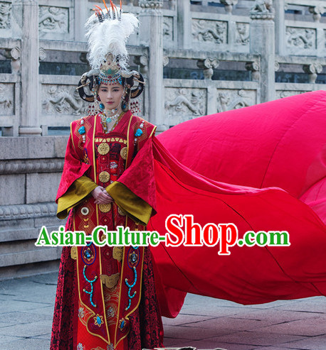 Ancient Chinese Empress Red Wedding Costumes Complete Set