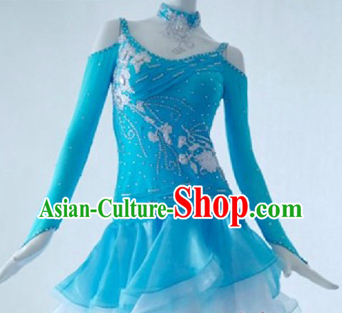 Top Light Blue Latin Custom Costumes Ballroom Dance Costume