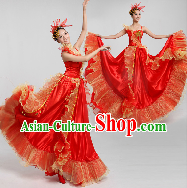 Professional Custom Make Stage Performance Red Skirt and Headwear