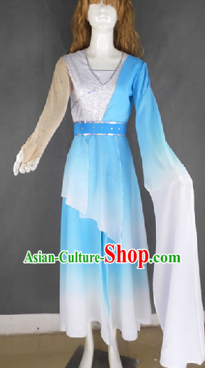 Blue White Color Transition One Long Sleeve Dance Costumes for Women