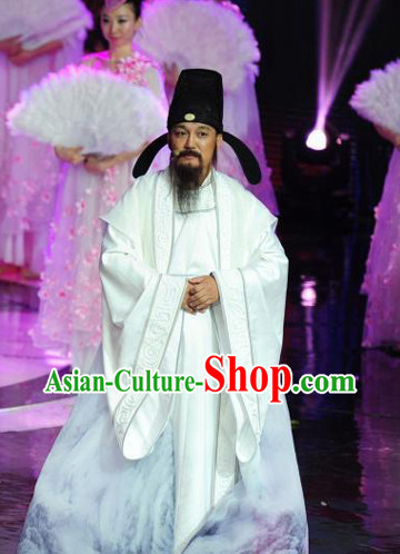 White Tang Dynasty Poet Clothes and Hat