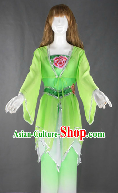Green Fan Dancing Costumes Complete Set