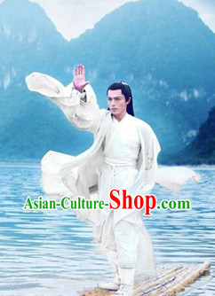 Chinese Film White Gong Fu Master Dress Complete Set for Men