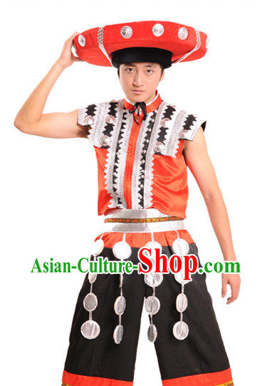 Chinese Tu Jia Minority Clothes and Hat for Men