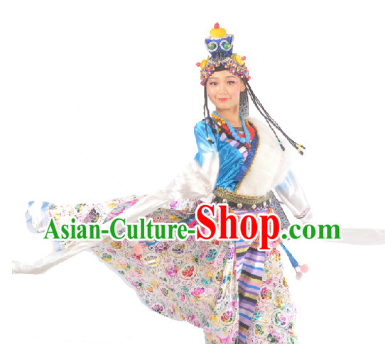 Chinese Tibetan Clothes and Headdress for Girls