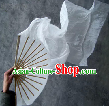 Pure White Chinese 100 Percent Silk Long Dance Fan