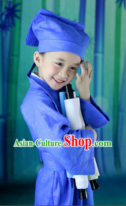 Ancient Chinese School Student Costume and Hat for Kids