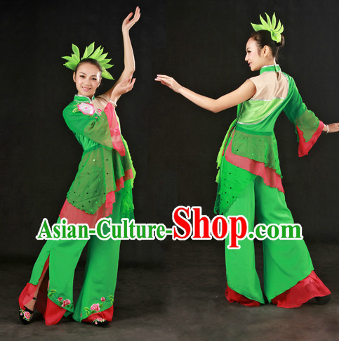 Chinese Han Ethnic Dance Costumes and Headdress for Women