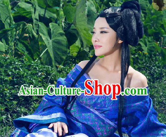Ancient Chinese Blue Hanfu Clothes Complete Set for Women