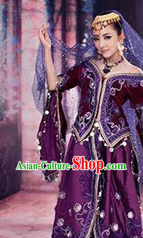 Xinjiang Purple Clothes and Hat Complete Set for Women