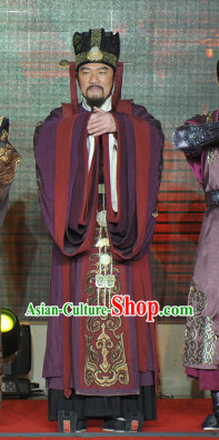 Chinese Court Costume Traditional Dress and Hat for Men