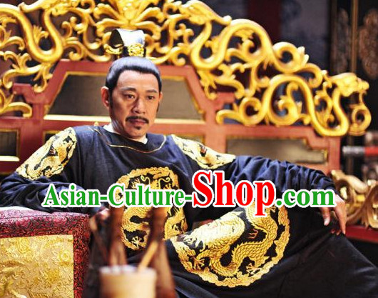 Asian Tang Dynasty Emperor Clothing and Crown Complete Set
