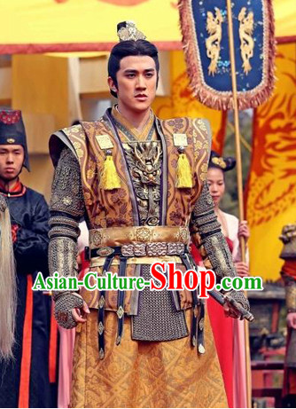 Asian Tang Dynasty Emperor Armor Costume and Crown Complete Set