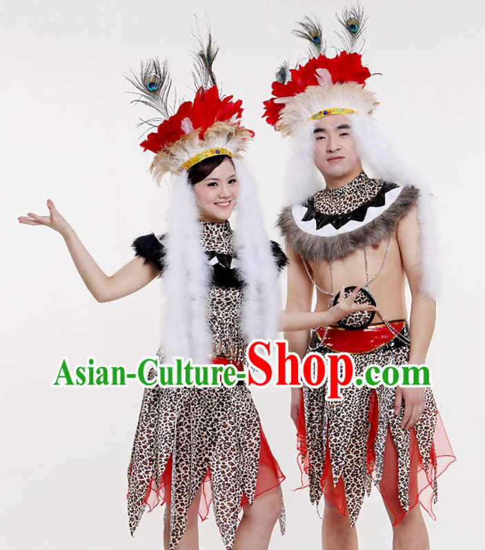 Stage Performance Primitive Tribe Costumes for 2 People