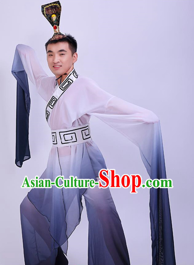Chinese Long Sleeves Dancing Costumes and Headpieces for Men