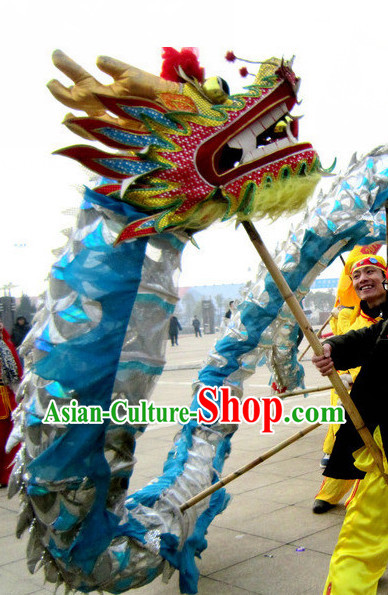 18 Meters Silver and Blue Dragon Dance Equipment for 10 People