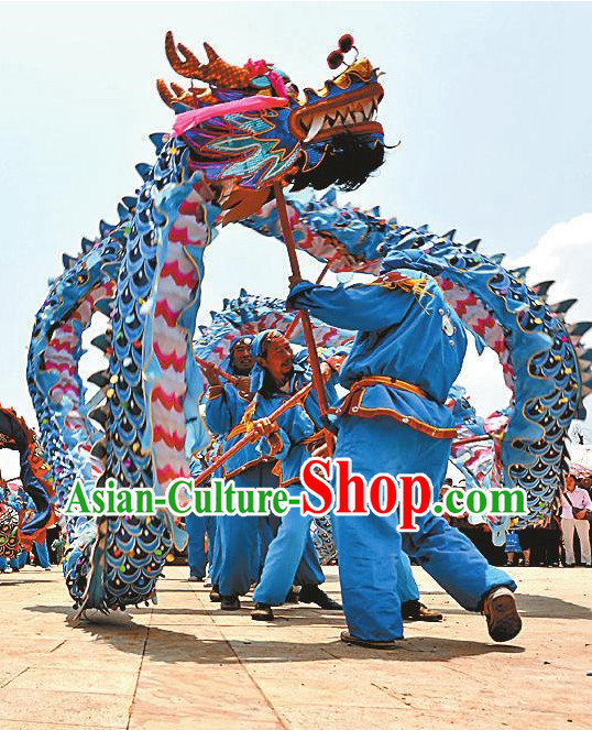 Blue Fluroescent Dragon Dance Equipment Complete Set