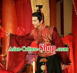 Red Chinese Wedding Bridegrooms Clothing Complete Set