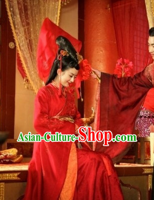 Red Chinese Wedding Brides Clothing and Hair Accessories Complete Set