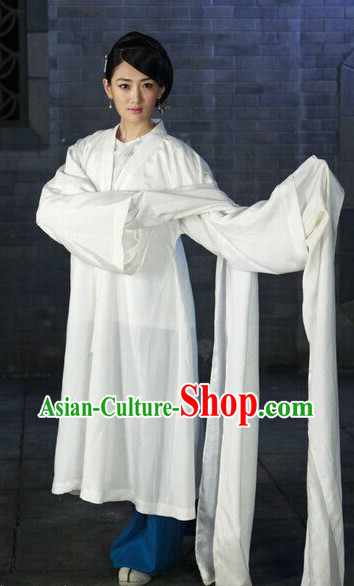 Chinese Classic White Long Sleeves Stage Dan Costumes