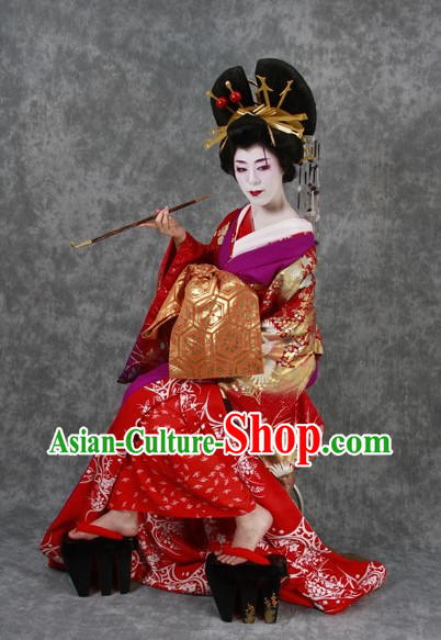 Japanese Geisha Costumes and Headwear Complete Set