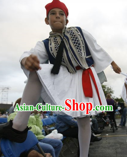 Traditional Greek National Clothing and Hat Complete Set for Children