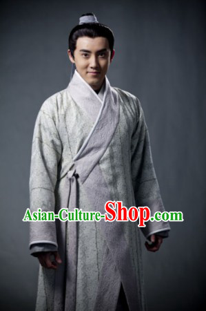 China Men Hanfu Chinese Traditional Dress and Headgear Complete Set for Men