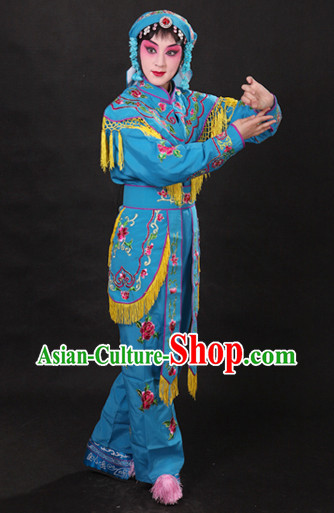 China Peking Opera Blue Superheroine Costumes