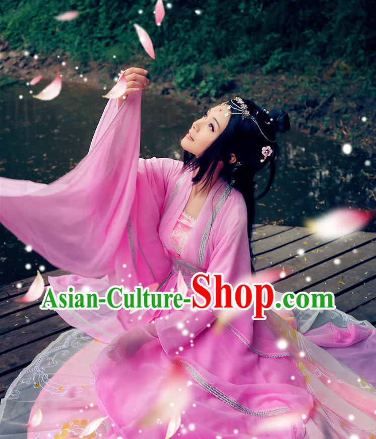 China Pink Fairy Wide Sleeves Classical Dancing Costumes Complete Set
