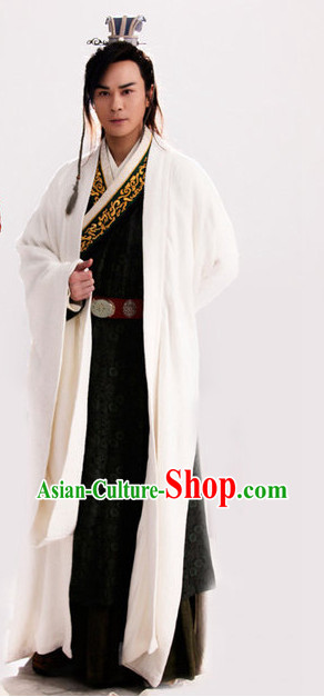 Asian China White Hanfu Dress Complete Set for Men