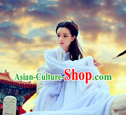 Pure White Mandarin Hanfu Clothes Complete Set for Women