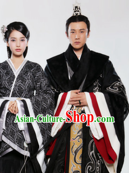 Ancient Traditional Emperor Robe and Empress Clothes Complete Set
