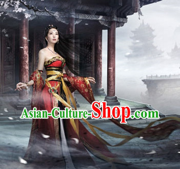 Chinese Traditional Princess Robe Dress and Hair Accessories