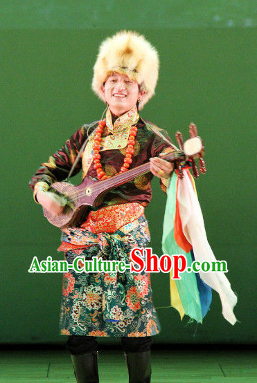 Mongolian Musician Traditional Dress and Hat for Men