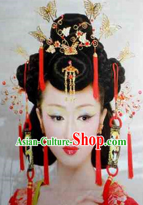 Chinese Wedding Black Wig and Hair Accessories