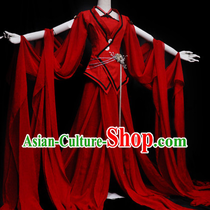 Chinese Red Hanfu with Long Tail