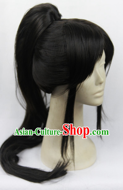 Traditioal Chinese Black Wuxia Long Wig