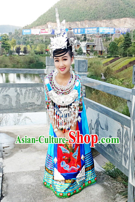 China Miao Minority Ethnic Clothes and Silver Accessories for Women