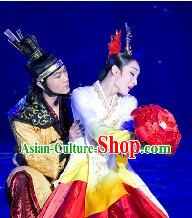 Korean Stage Dance Costumes and Headwear for Men and Women