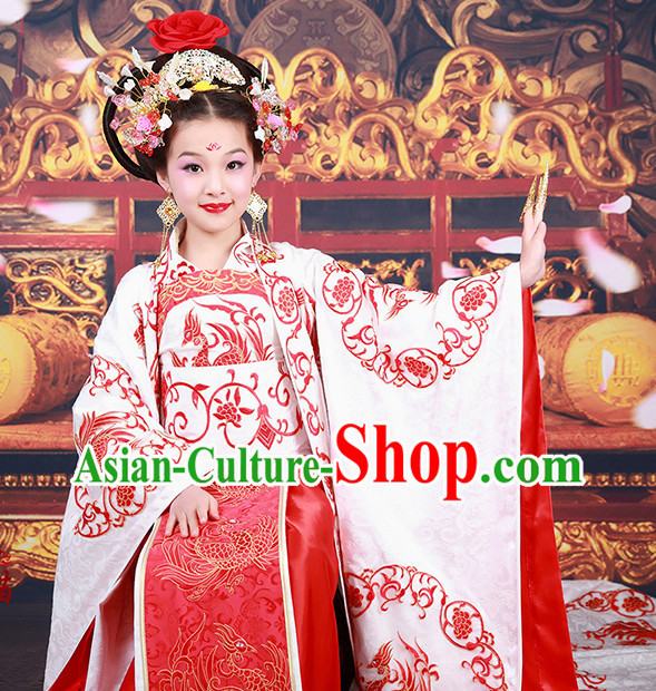 Chinese Empress Costumes and Hair Accessories for Kids Halloween Asian Fashion Ancient China Hanfu