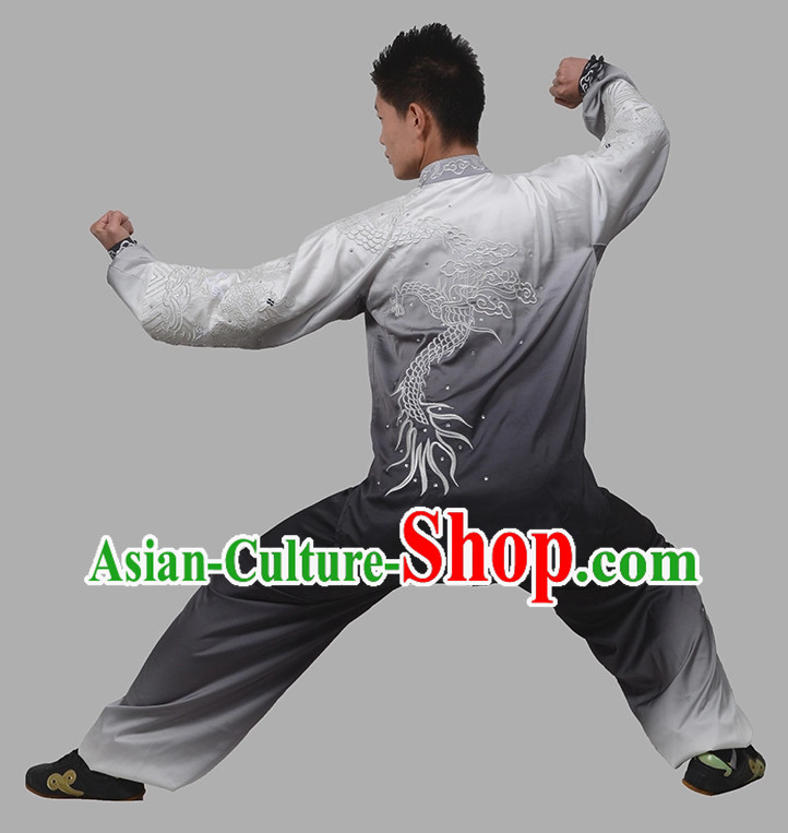 Color Transition Long Sleeves Big Dragon Embroidery Wushu Suits