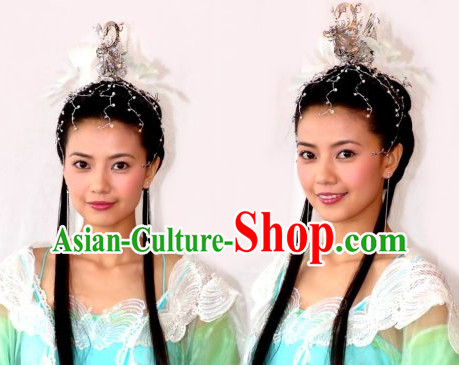 Chinese Classical Long Black Wig and Coronet